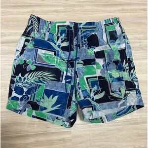 Caribbean Swimwear Mens Blue Green Tropical Geometric Board Shorts Swim Trunks M